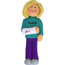 Personalized Christmas Ornament - Blonde Female with Cast on Arm