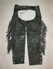 Old Vtg 1960s Fringed Black Leather Motorcycle Chaps Size Extra Small Nice