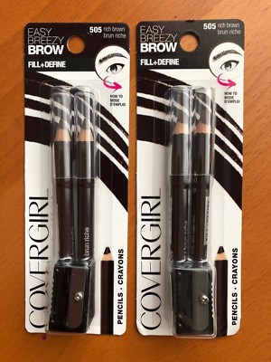 CoverGirl Easy Breezy Brow, Fill+Define Pencils 505 Rich Brown 2x2=4 pencils