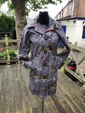 Boden Rainy Day Mac Coat Westminster London Queen Print Hood Fleece Lined Uk 10r