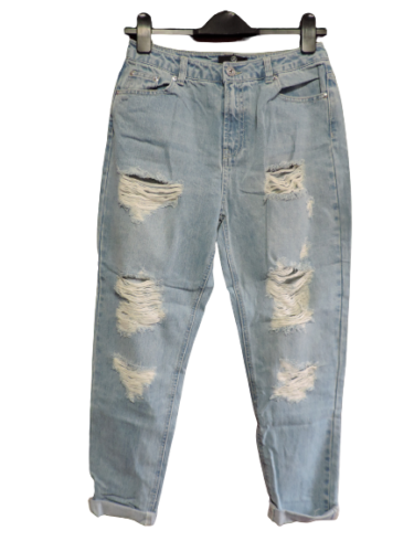 Missguided Riot hochtailliert gerissene Mom Jeans blau Größe UK 10 DH100 EE 12 - Bild 1 von 4