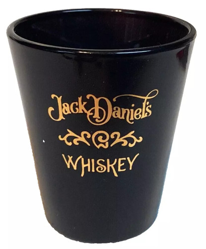 Set of (2) Jack Daniels Black & Gold 2 1/4" Tall 2" Diameter Whiskey Shot Glass