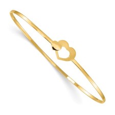 14k Yellow Gold Brushed and Polished Hearts Flexible Bangle Bracelet 7" 2.51g