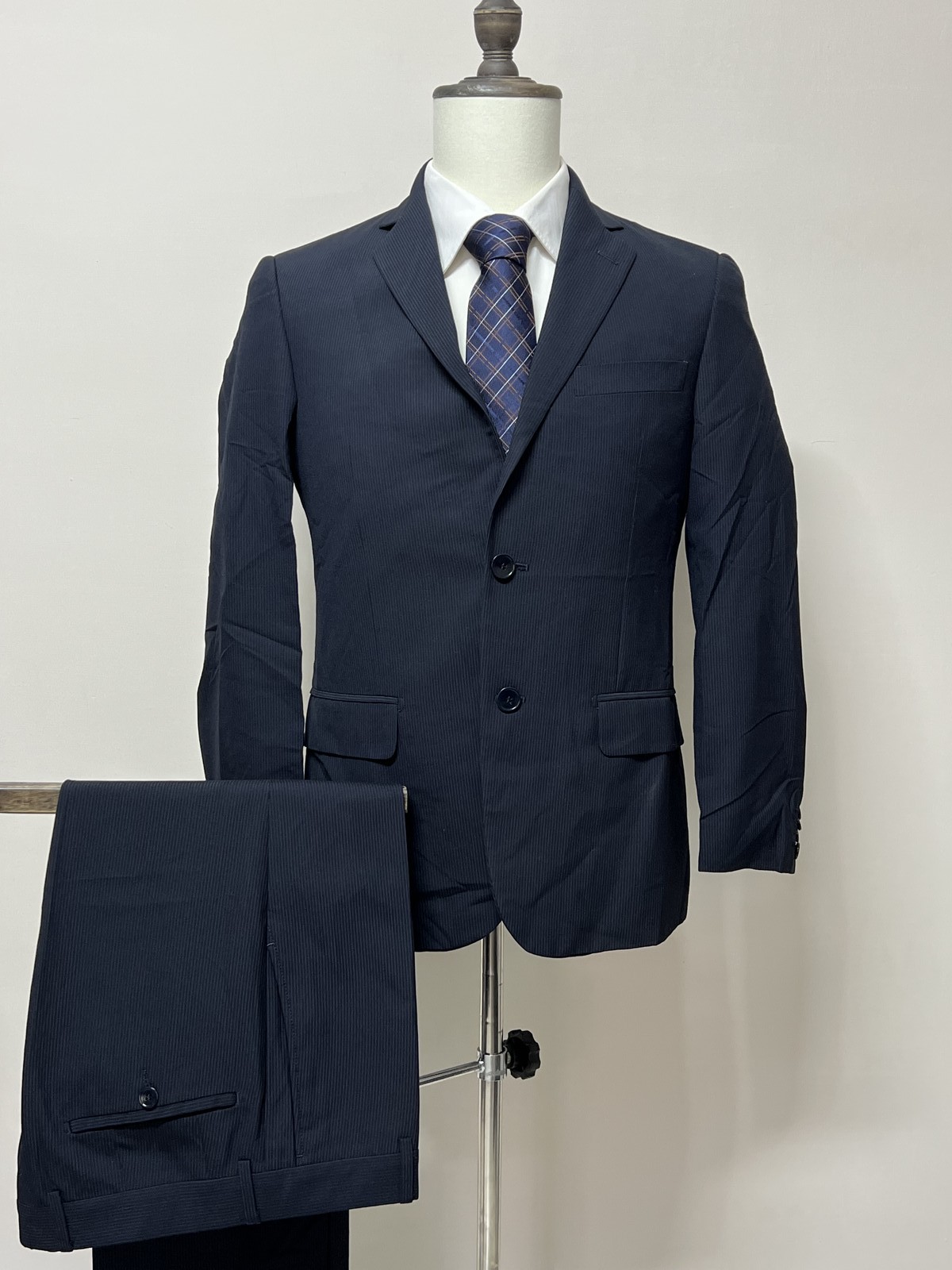 Carsana abito uomo gessato blu scuro taglia 44 drop 6 viscosa