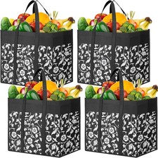 Reusable Grocery Bags Foldable Tote Bags bulk Shopping Bags 4-Pack, Black  Rein