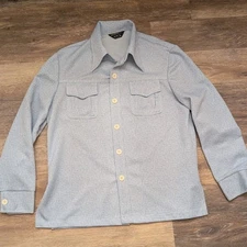 VTG JCPenney Wide Lapel Jacket Leisure Suit 70's Contrast Stitch Blue Mens Large