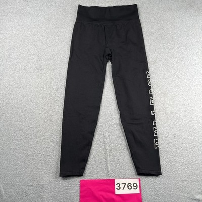 Pink Active Leggings Womens Medium Stretch Black Graphic Pribnt Logo 