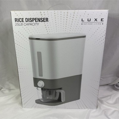Luxe Refined Living 25lb Rice Dispenser Gray White Plastic Snap Lid Rectangular