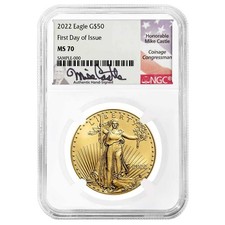 2022 $50 American Gold Eagle 1 oz NGC MS70 FDI Mike Castle Flag Label