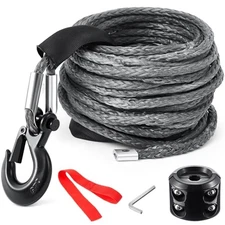 Synthetic Winch Rope Kit 3/8 x 50 ft Winch Line with 13,348 Pounds Bearing 