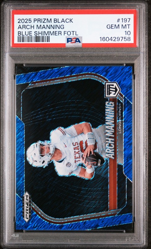 2025 PANINI PRIZM BLACK BLUE SHIMMER FOTL #197 ARCH MANNING /35 GEM PSA 10