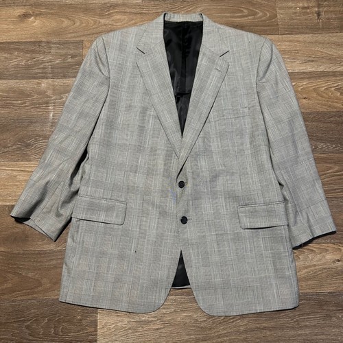 Tom James Blazer Mens 46R Grey Glen Plaid Executive Collection Hand Tailored