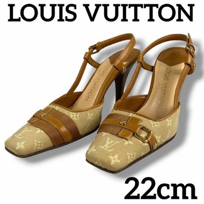 Louis Vuitton Monogram Square Toe Mule Heels 22cm (US 5.5) Beige/Brown 062094d