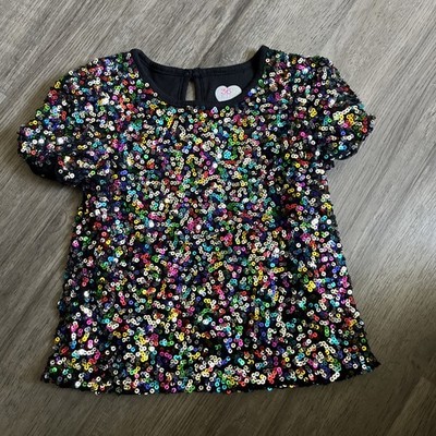 Girls Kid 365 By Garanimals Multicolor Sequin Lined Short Sleeve Shirt Size 6