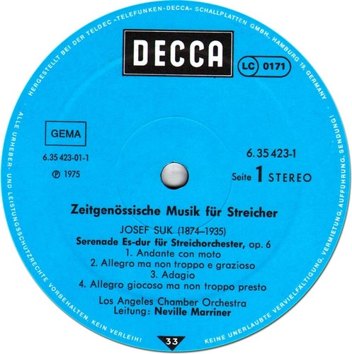 Decca 2LP Contemporary Music for Strings SUK STRAUSS JANACEK WALTON PROKOFIEV NM - Picture 2 of 2
