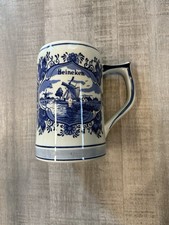 Vintage Heineken Delft Blue Beer Stein Mug Hand Painted