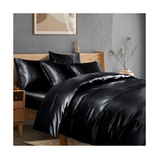 Manyshofu 6Pcs Black Satin Duvet Cover Set Fitted Sheet Silky C... USA FAST SHIP