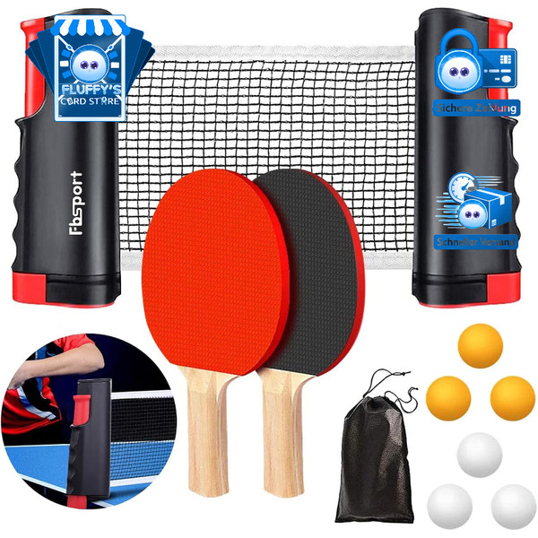 Tischtennis-Set Profi 2 SchläGer 6 BäLle Einziehbares Netz Tragetasche FüR-image