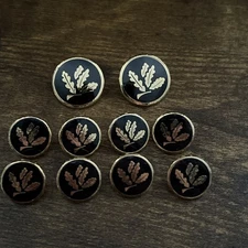 Holland & Sherry Replacement Blazer Shank Buttons Gold Navy Blue Enamel Oak Leaf