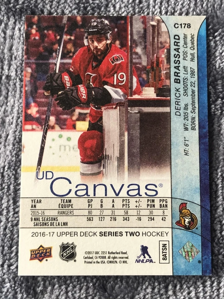 2016-17 Upper Deck #C178 Derick Brassard UD Canvas Ottawa Senators - Image 2 of 2