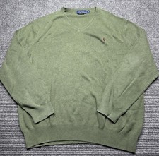 Polo Ralph Lauren Sweater Mens Large Green Pima Cotton V Neck Pony Logo Knit