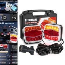 Magnetic LED Trailer Light Kit 7 Pin Plug IP67 Waterproof 24ft Cable Pair Towing