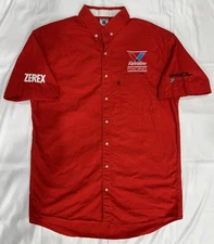 Vintage Valvoline Pyroil Racing Button Up Shirt Red Size Large Pit Crew Uniform