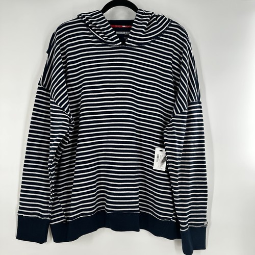 Tommy Hilfiger Sport Women's Blue White Striped XL Hoodie Roll Sleeve NWT!