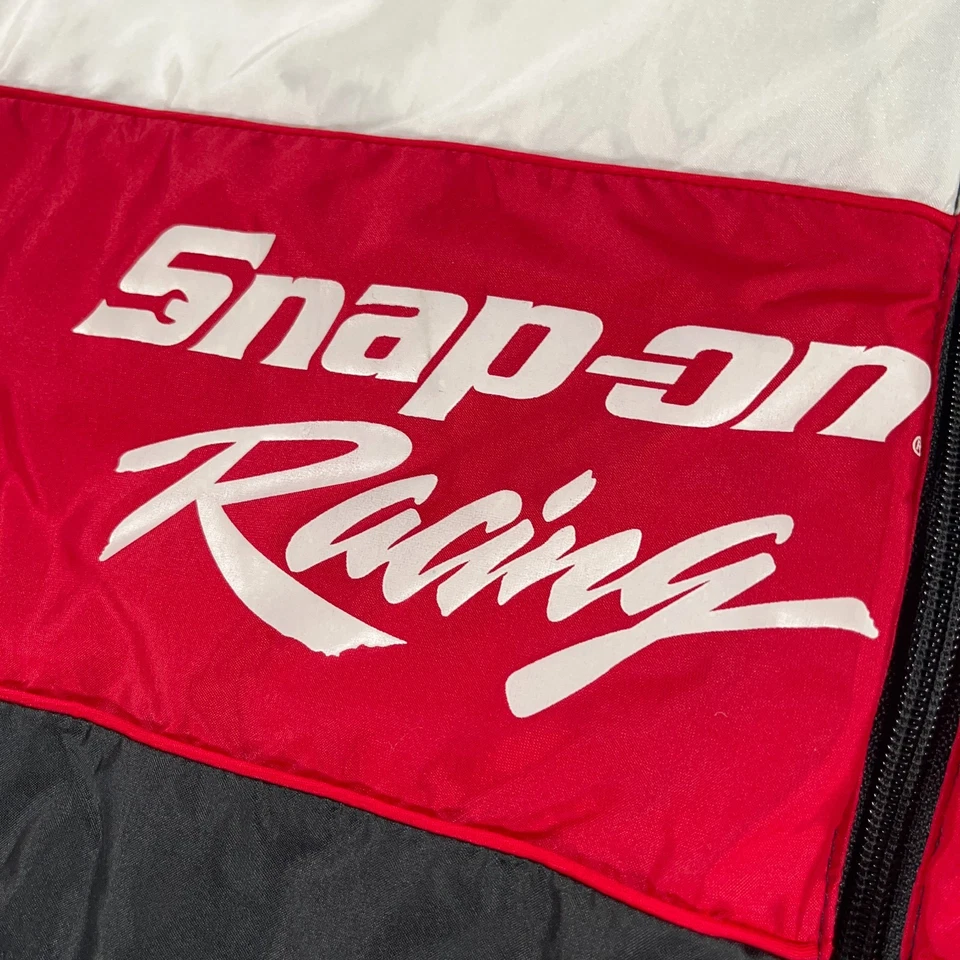 Chaqueta de Carreras a Presión De Colección Para Hombre Grande Blanca Roja Bloque de Color Hecha en EE. UU. Logo Años 90 Foto 3 de 4