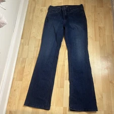 NYDJ Womens Dark Wash Barbra Bootcut LiftXTuck Embroided pockets 10 High Rise 