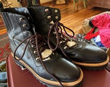 NWOT Marc Fisher LTD Black Leather Ankle Combat Boot Lace Up Fur Lined Women 9