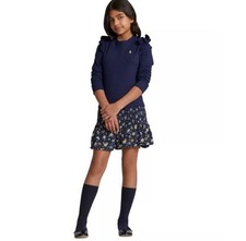 Polo Ralph Lauren Girl's Long Sleeves Floral Fleece Sweatshirt Dress Large 12/14