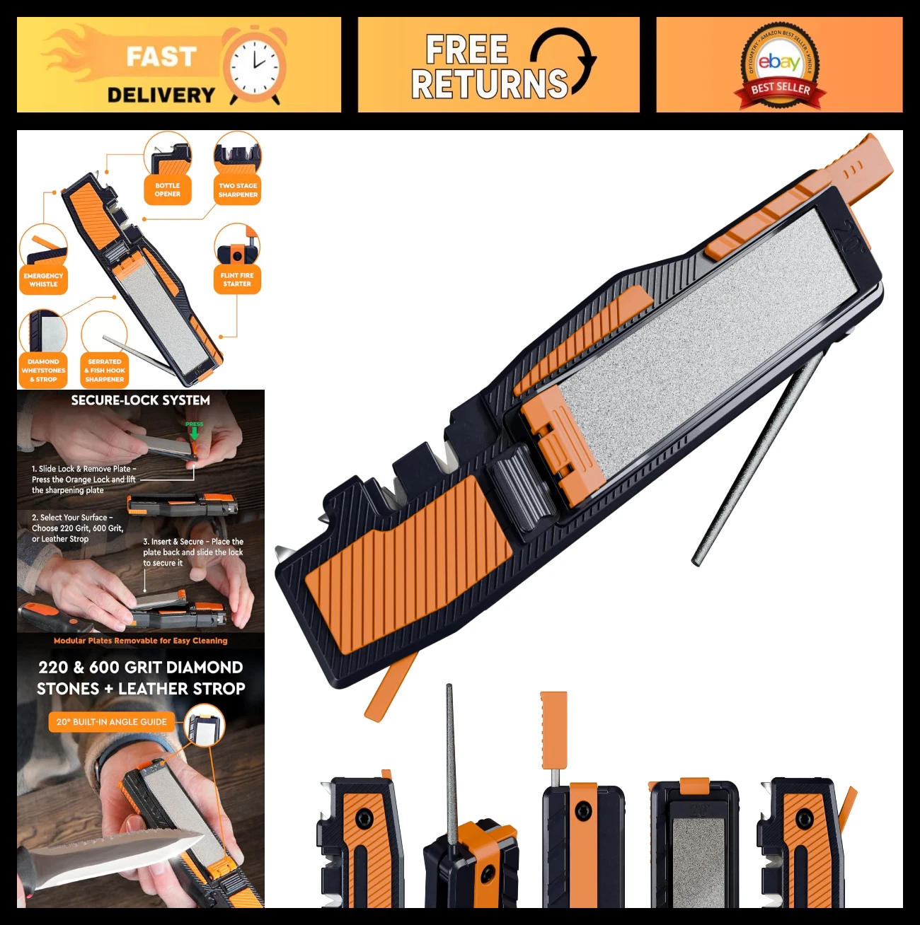 8-in-1 Pocket Knife Sharpener for Camping & Hunting - Guided Whetstones, Fire St
Opens in a new wind