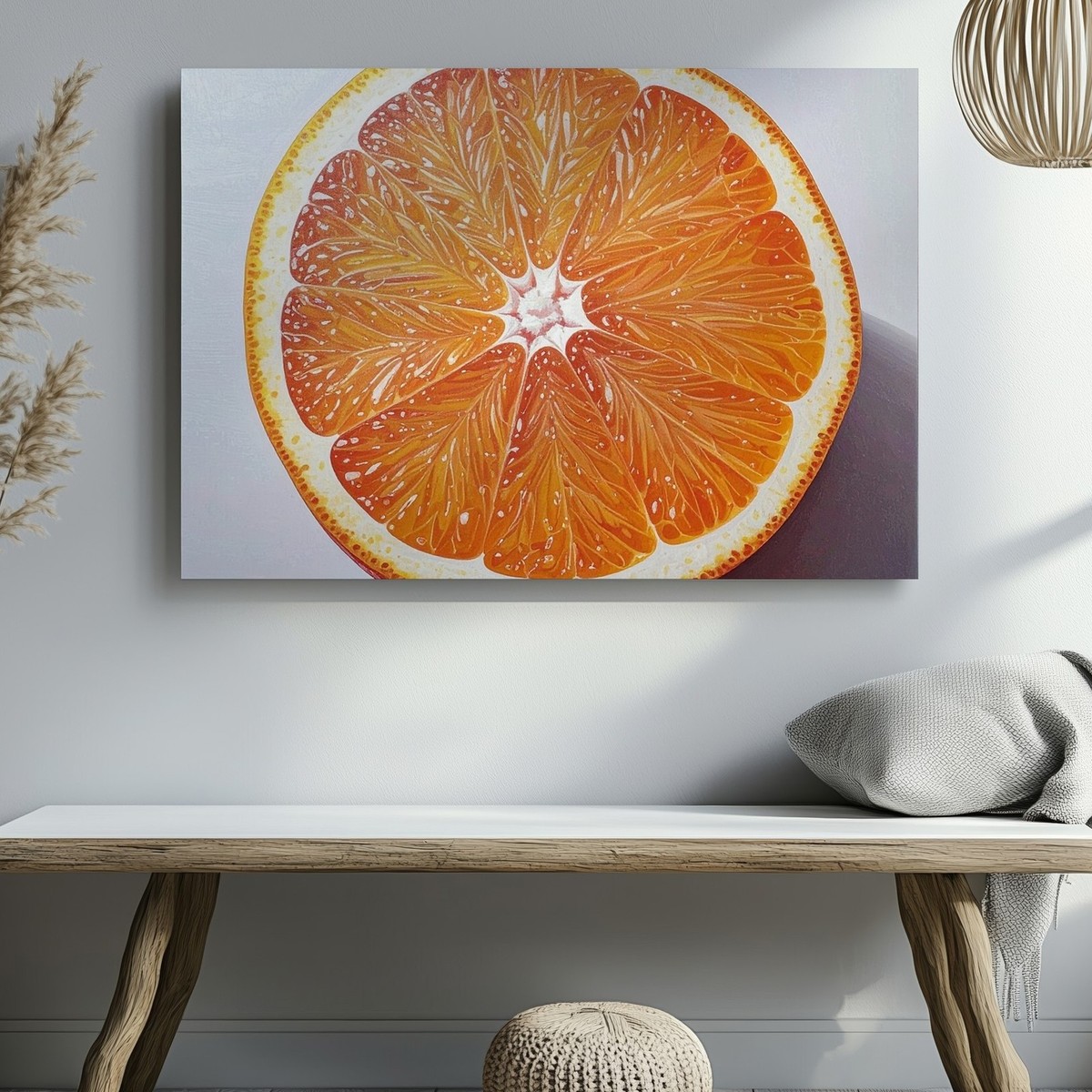 Hyper-Real Orange Slice Canvasminimalist Citrus Top-Down Wall Art