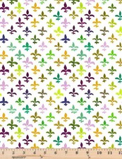 Mardi Gras Parade Fleur De Lis White DCWR1734 Fabric By half yd cont cuts