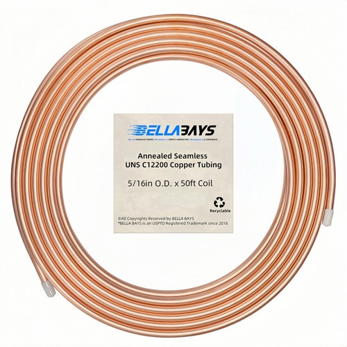 /16" OD x 0.257" ID 50 Ft C12200 Copper HVAC ACR Tubing Coil
