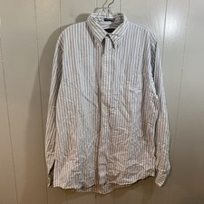Lands' End Original Oxford Tall White Stripe Long Sleeve Dress Shirt 16T 37T