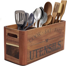 Utensil Holder for Kitchen Countertop - Extra Large 4 Compartment Wooden Organiz