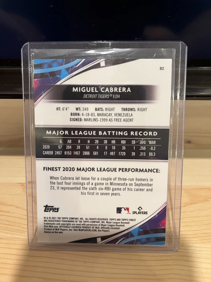 2021 Topps Finest Miguel Cabrera Aqua Refractor #’d /199 - Image 2 of 2