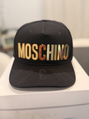 Moschino Milano Canvas Cap Gold Metal Letters Logo Hat Adjustable Brand New