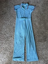 Vintage Frederick's of Hollywood Terry Cloth Jumpsuit Blue Made in USA M #19
