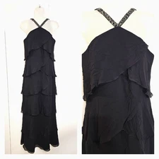  Vintage Black Silk Layered DAYMOR COUTURE Beaded Dress Gown 8