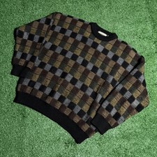 Vintage Italian Checkered Knit Sweater Made Italy Evoluzione Grandpa Geometric