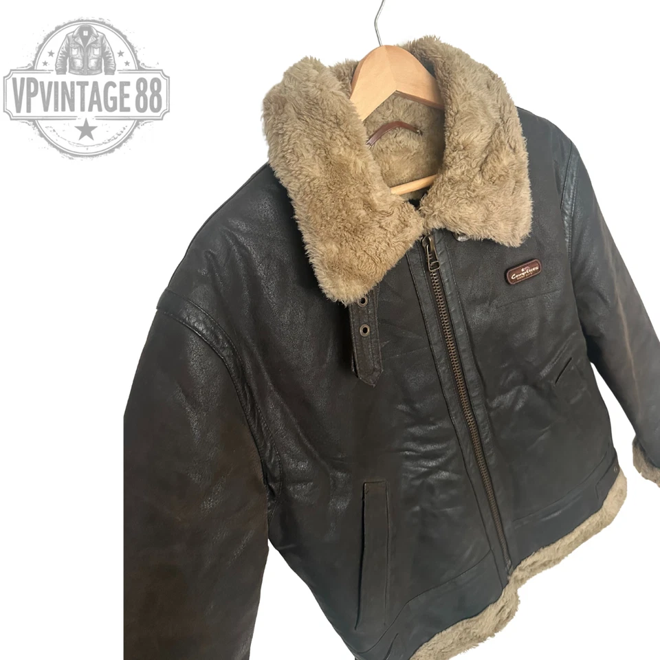 Vintage B-3 Aviator Bomber Jacket Brown Sheepskin Shearling Leather Flight - Image 3 of 4