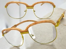 Men Classy Elegant Retro Hip Hop Rapper Clear Lens EYE GLASSES Gold & Wood Frame