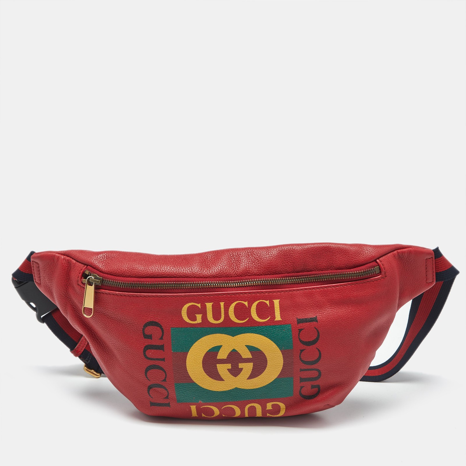Gucci Red Leather Logo Web Belt Bag with Adjustable Strap