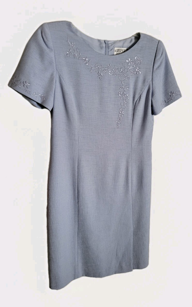 Kasper A.S.L. Petite Periwinkle Blue Floral Embroidered Sheath Dress Size 6P