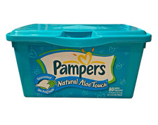 VTG 2001 Pampers Natural Aloe Plastic Baby Wipes Container Lid Flaw Tub Teal