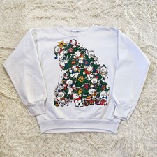 Vintage Sparkly Teddy Bear Sweatshirt Size Medium Christmas Crewneck Sweater