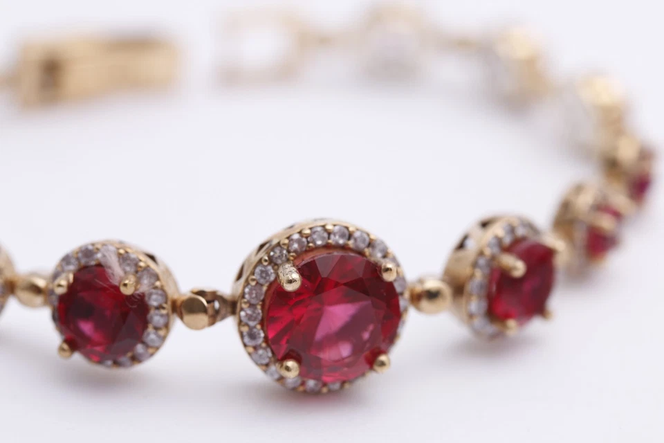 Turkish Handmade Jewelry Round Pink Ruby 925 Sterling Silver Bracelet - Image 3 of 4